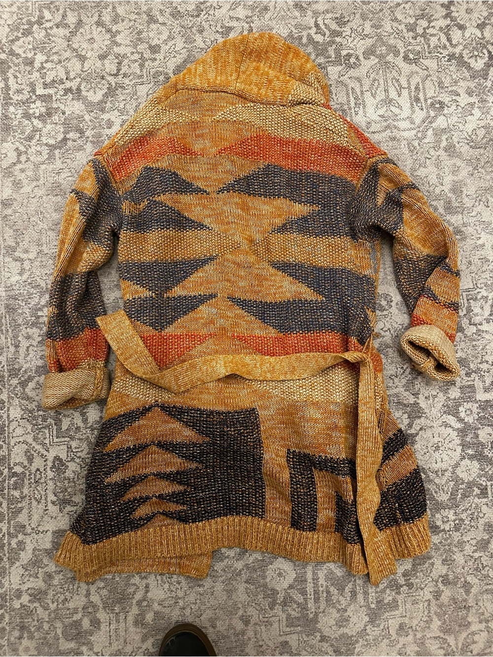 Pendleton Monterey Open Front Belted Cardigan Jacket - Mustard Multi 100% cotton - Picture 6 of 6